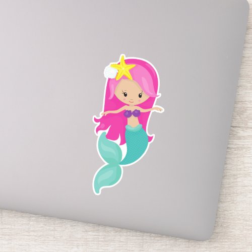 Cute Mermaid Little Mermaid Pink Hair Starfish Sticker