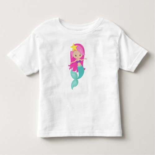 Cute Mermaid Little Mermaid Pink Hair Starfish Toddler T_shirt