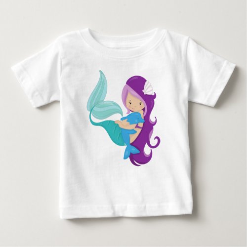 Cute Mermaid Little Mermaid Purple Hair Dolphin Baby T_Shirt