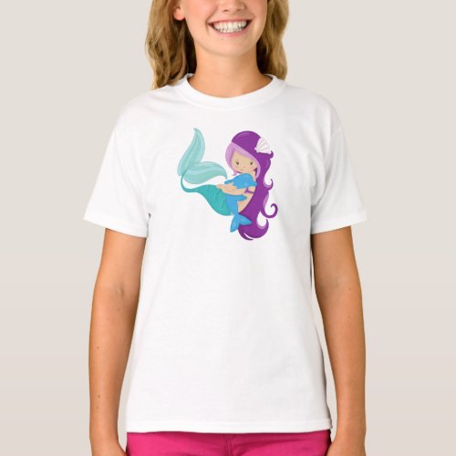 Cute Mermaid Little Mermaid Purple Hair Dolphin T_Shirt