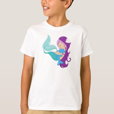 Cute Mermaid, Little Mermaid, Purple Hair, Dolphin T-Shirt