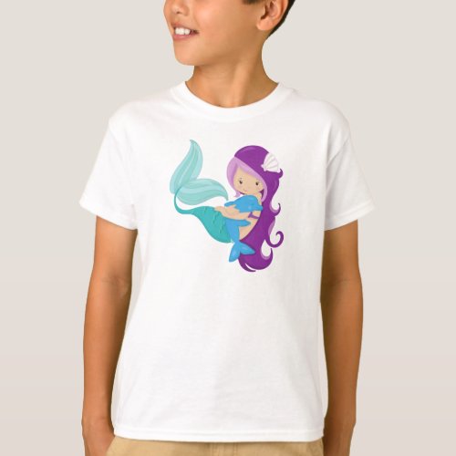 Cute Mermaid Little Mermaid Purple Hair Dolphin T_Shirt