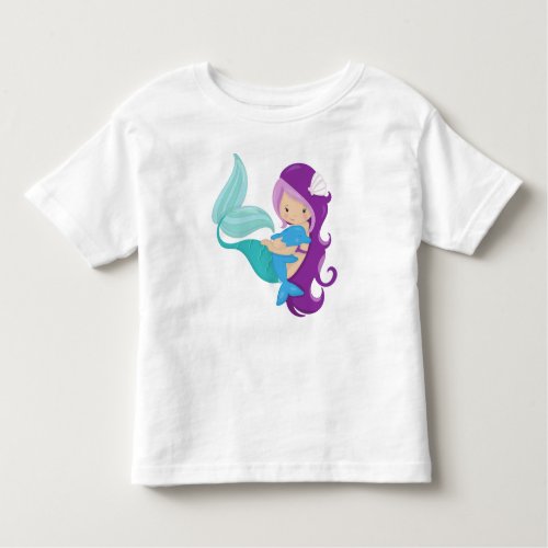Cute Mermaid Little Mermaid Purple Hair Dolphin Toddler T_shirt
