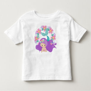 Cute Mermaid, Little Mermaid, Purple Hair, Flowers Toddler T-shirt