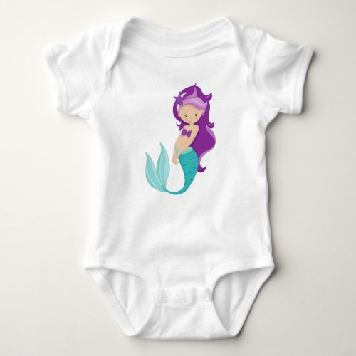 Cute Mermaid Little Mermaid Purple Hair Star Baby Bodysuit