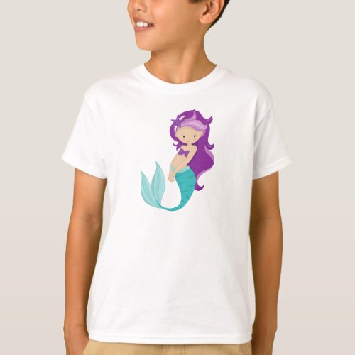 Cute Mermaid Little Mermaid Purple Hair Star T_Shirt