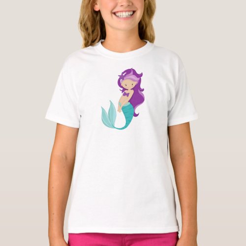 Cute Mermaid Little Mermaid Purple Hair Star T_Shirt