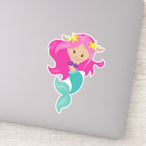 Cute Mermaid Little Mermaid Starfish Pink Hair Sticker