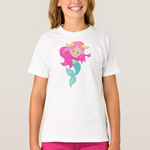 Cute Mermaid, Little Mermaid, Starfish, Pink Hair T-Shirt