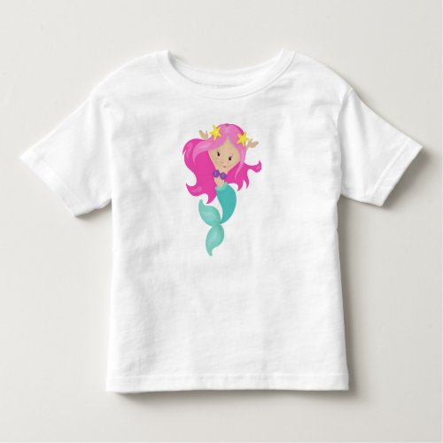 Cute Mermaid Little Mermaid Starfish Pink Hair Toddler T_shirt