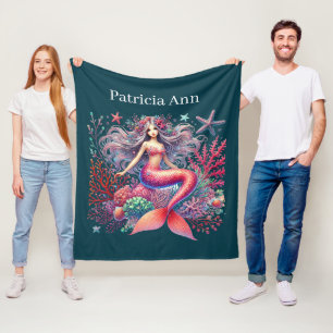 Cute mermaid lovers add name fleece blanket