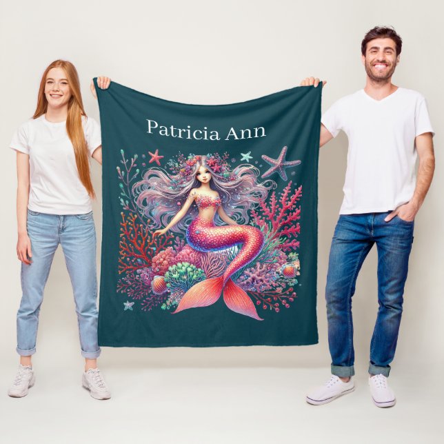 Cute mermaid lovers add name  fleece blanket (In Situ)