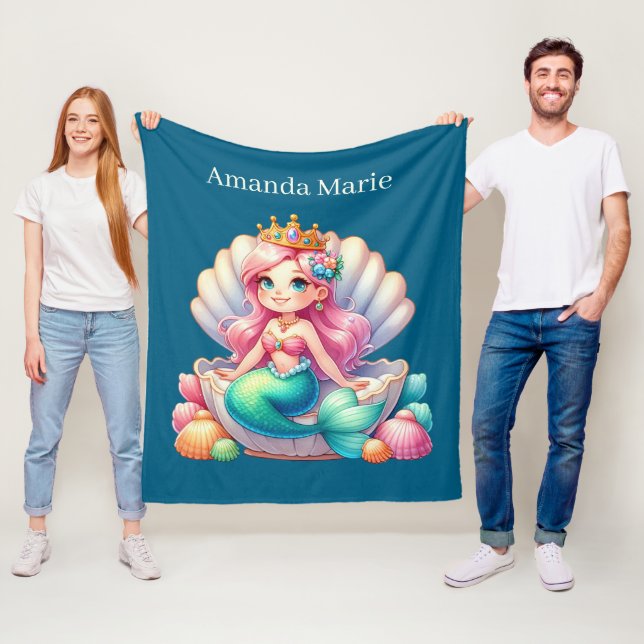 Cute mermaid lovers add name  fleece blanket (In Situ)