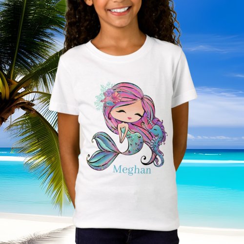 cute mermaid lovers add name  T_Shirt