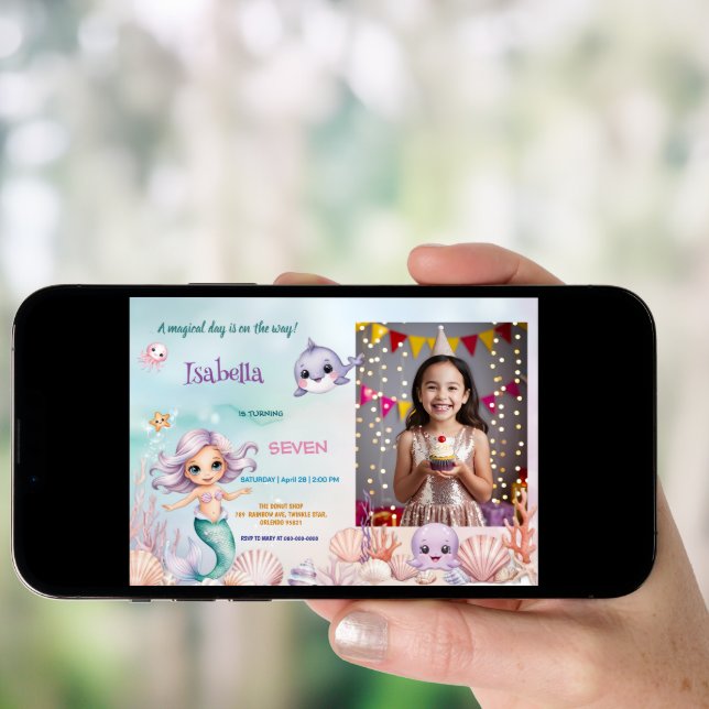 cute mermaid magical Photo birthday invitation (Front Digital)