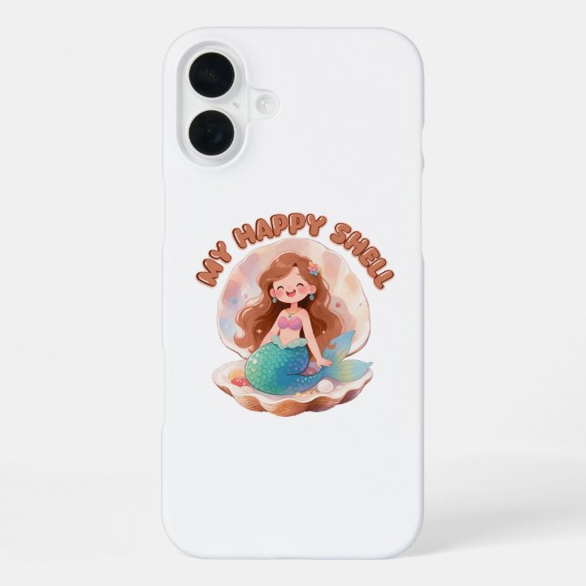 Cute Mermaid My Happy Shell Quote Pastel Aesthetic iPhone Case (Back)