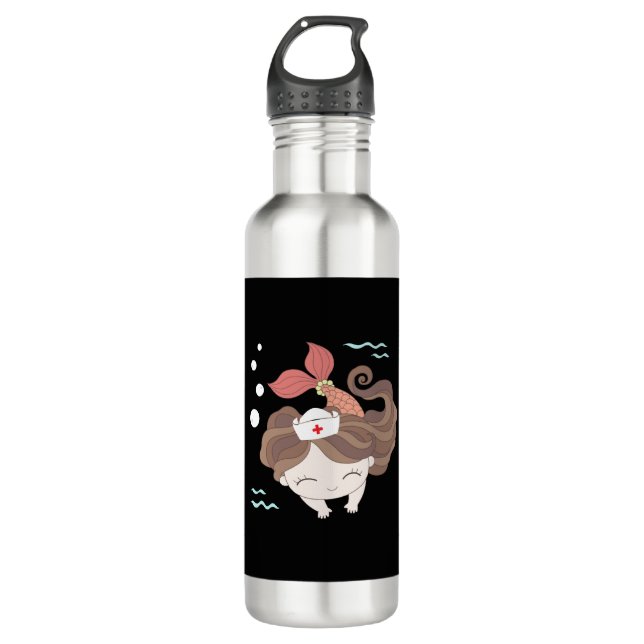 Cute Mermaid Nurse Swimming Stainless Steel Water Bottle (Front)