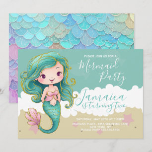 Cute Mermaid Ocean Beach Birthday Party   Invitation