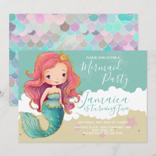 Cute Mermaid Ocean Beach Birthday Party Sand Invitation