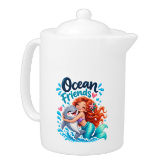 Cute Mermaid Ocean Friends Dolphin Coffee Mug Teapot