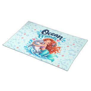 Cute Mermaid Ocean Friends Dolphin Design Cloth Placemat