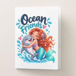 Cute Mermaid Ocean Friends Dolphin Design Pocket Folder