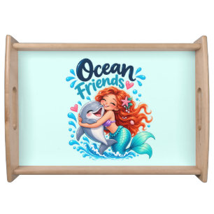 Cute Mermaid Ocean Friends Dolphin Design Serving Tray