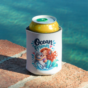 Cute Mermaid Ocean Friends Dolphin Water Bottle Can Cooler