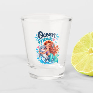 Cute Mermaid Ocean Friends Dolphin Water Bottle Shot Glass