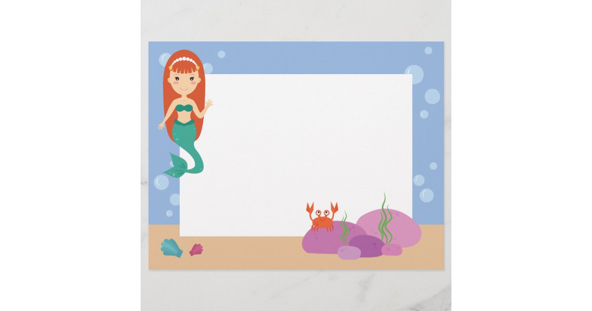 Cute mermaid ocean theme summer girl letterhead | Zazzle