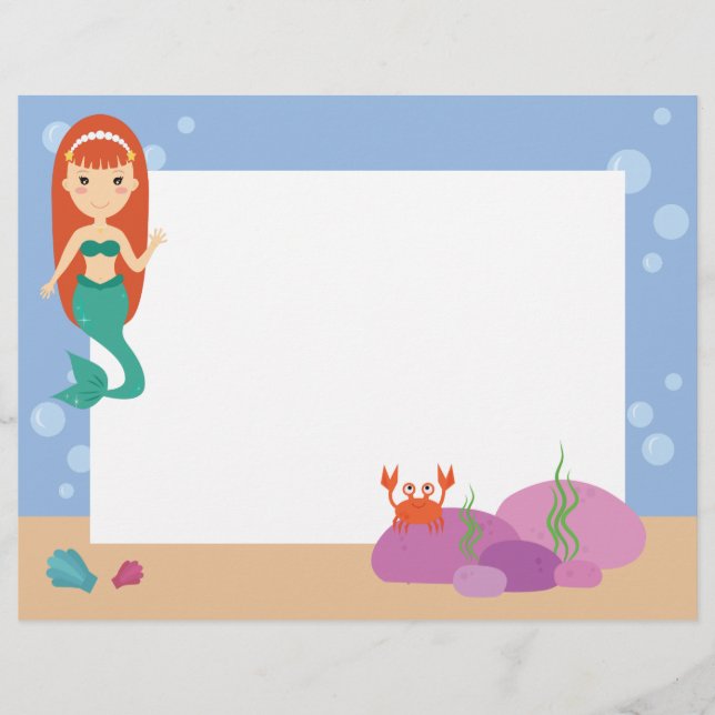 Cute mermaid ocean theme summer girl  letterhead (Front)