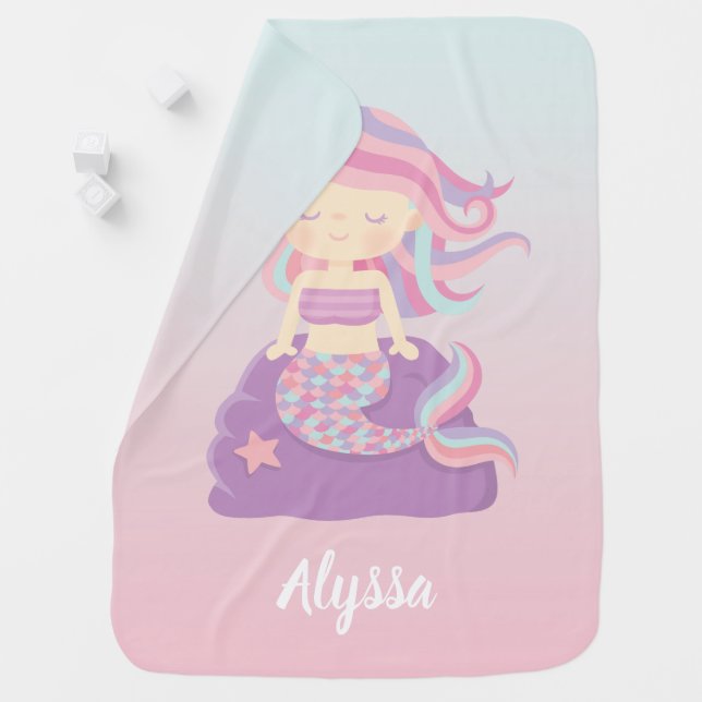 Cute Mermaid Ombre Baby Girl Blanket (In Situ)