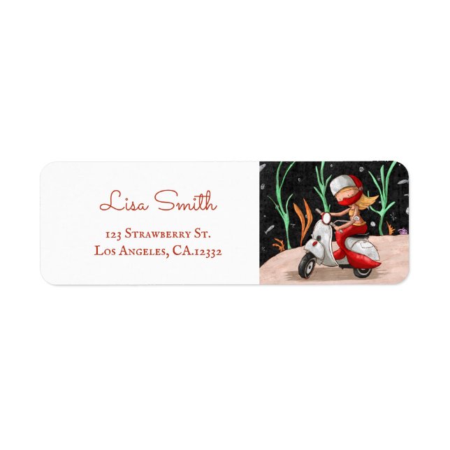 Cute Mermaid on a Scooter Return Address Label (Front)