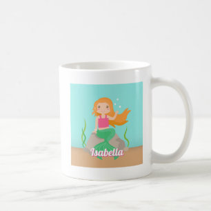 Cute Mermaid On Rock Girls Personalized Coffee Mug