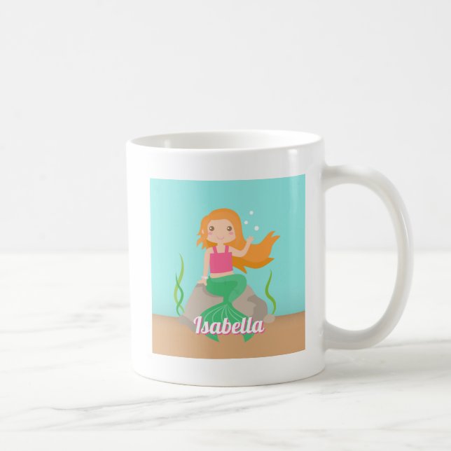 Cute Mermaid On Rock Girls Personalized Coffee Mug (Right)