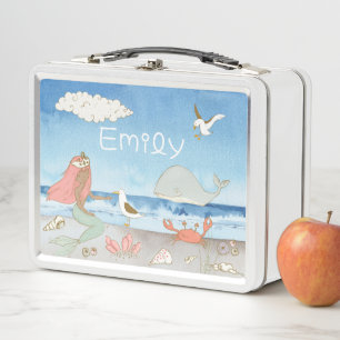 Cute Mermaid On The Beach Metal Lunch Box