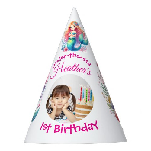 Cute Mermaid Onder-the-sea Photo 1st Birthday  Party Hat
