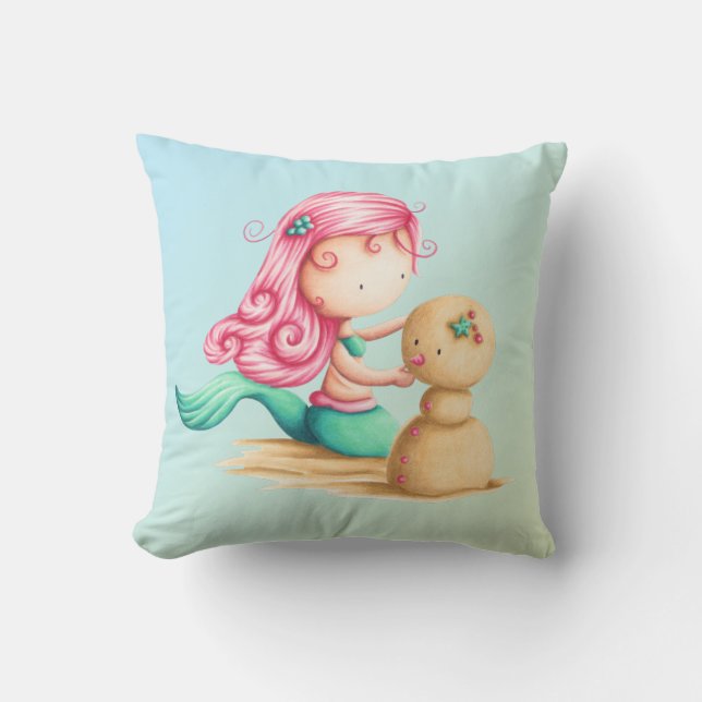 Cute Mermaid Painting Throw Pillow (Front)