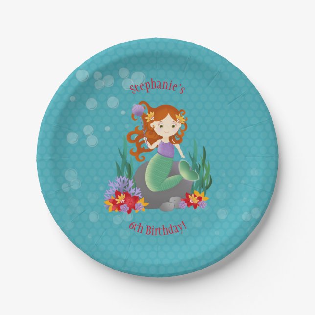 Cute Mermaid Paper Plates (Front)