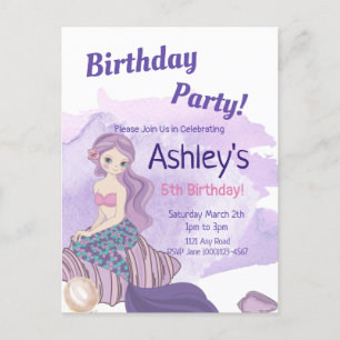 Cute Mermaid Party Invitation, Mermaid Birthday Invitation Postcard