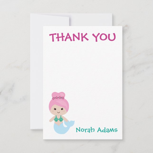 Cute Mermaid Party Personalized Thank You Notes (Front)
