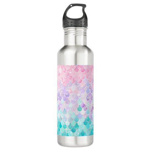 Cute Mermaid Pastel Iridescent Pink Purple Teal Stainless Steel Water Bottle