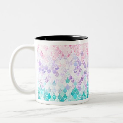 Cute Mermaid Pastel Iridescent Pink Purple Teal Two_Tone Coffee Mug