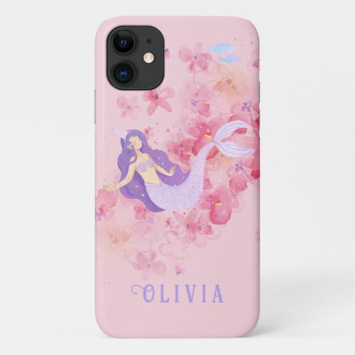 Cute Mermaid Pastel Pink Under the sea for Girls  iPhone 11 Case
