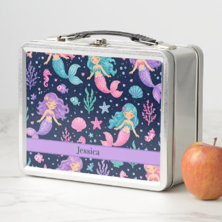 Cute Mermaid Pattern Metal Lunch Box