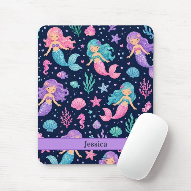 Cute Mermaid Pattern Mouse Pad (With Mouse)