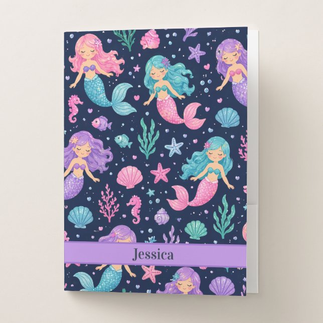 Cute Mermaid Pattern Pocket Folder (Front)