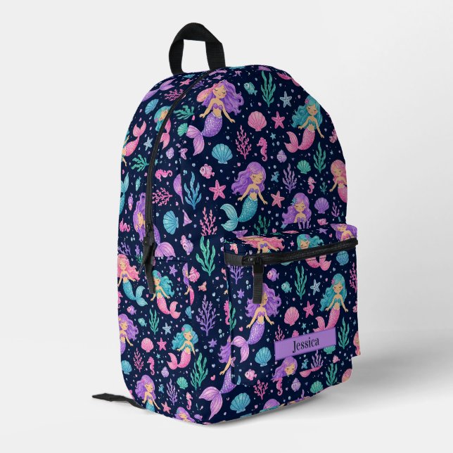 Cute Mermaid Pattern Printed Backpack (Back Corner Left)