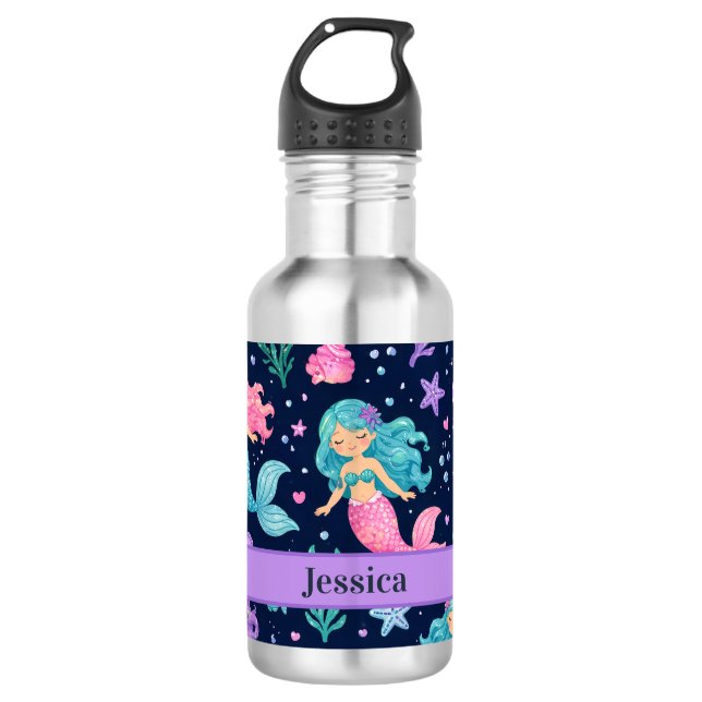 Cute Mermaid Pattern Stainless Steel Water Bottle (Front)