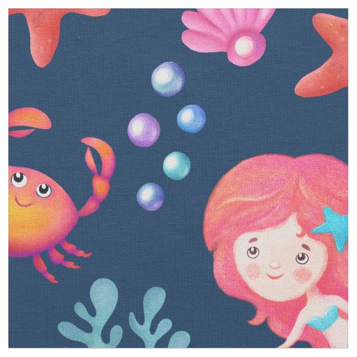 Cute Mermaid Pattern Underwater Theme Nursery Fabric